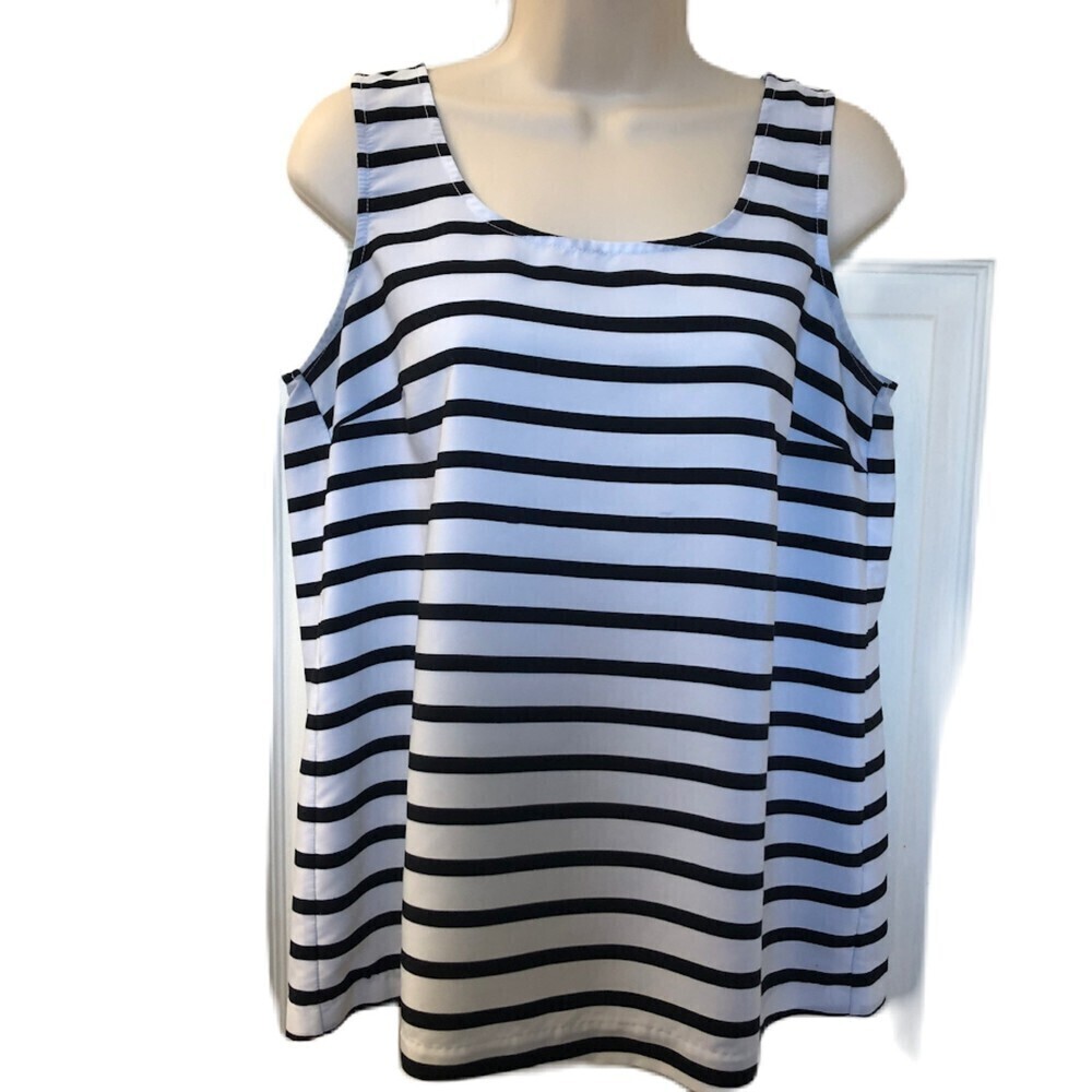 TOMMY HILFIGER Women's Sleeveless Black Gray Striped Dress Top Size Medium